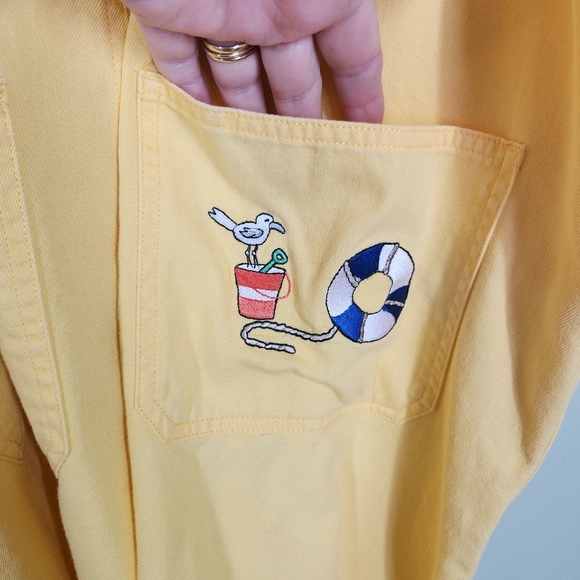 Mandal Bay Yellow Overall Shorts Womens Embroidered Pelican sz L - Picture 3 of 6